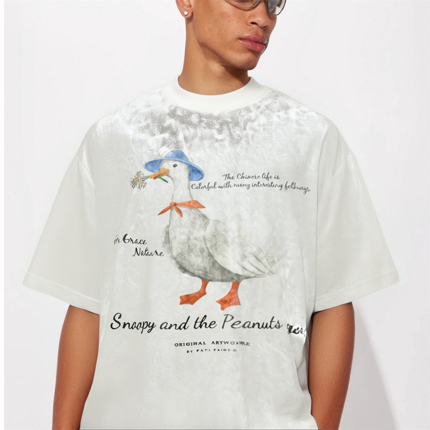Distorted vintage duck print summer short sleeve t-shirt loose t-shirt