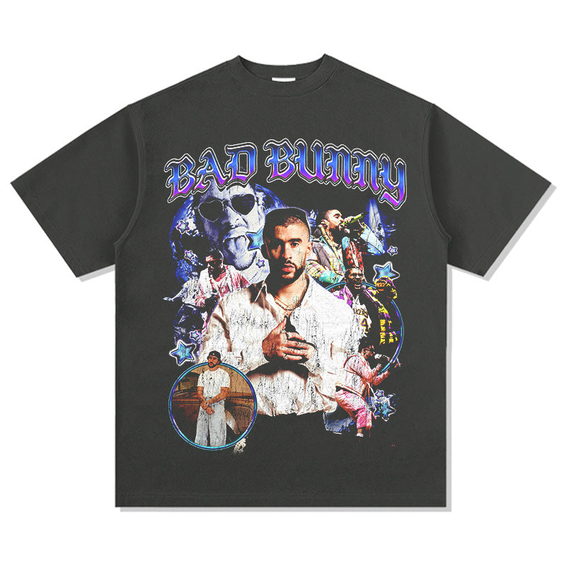 Outfit streetwear Vintage Bad Bunny Hip Hop Print Short Sleeve T-Shirt