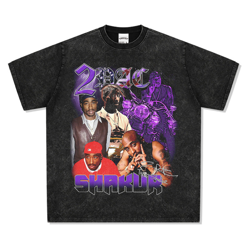 Marcas streetwear usa hip hop tupac print vintage short sleeve t-shirt vintage
