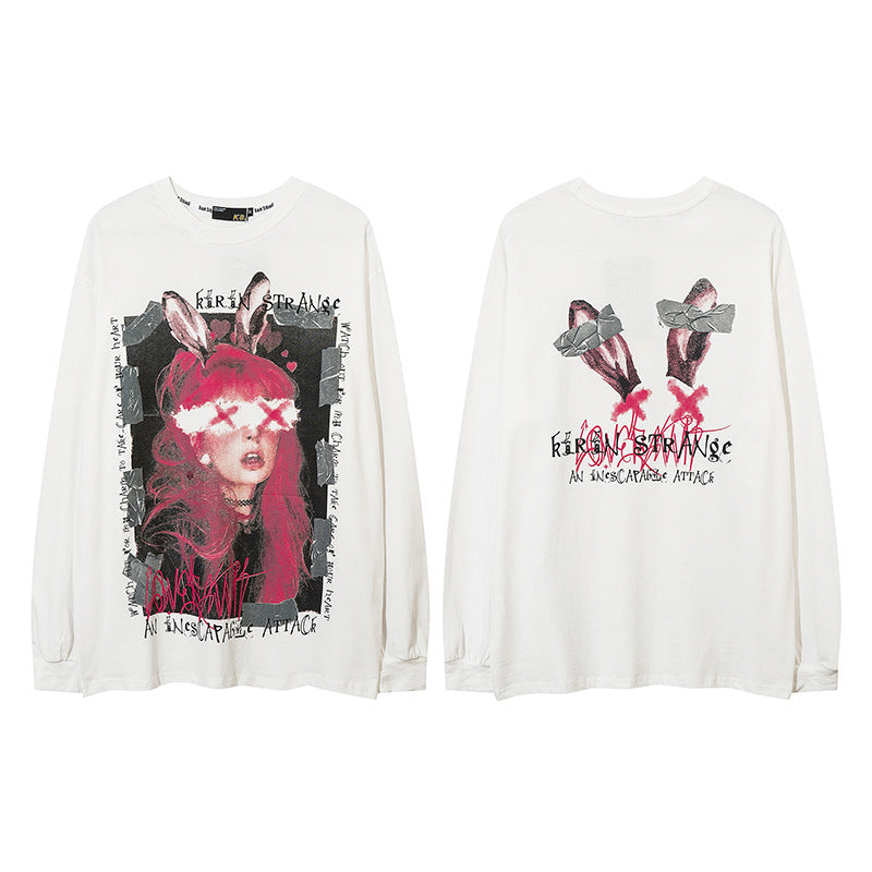 Vintage T Shirts Hip Hop Cartoon Print Long Sleeve T-Shirt
