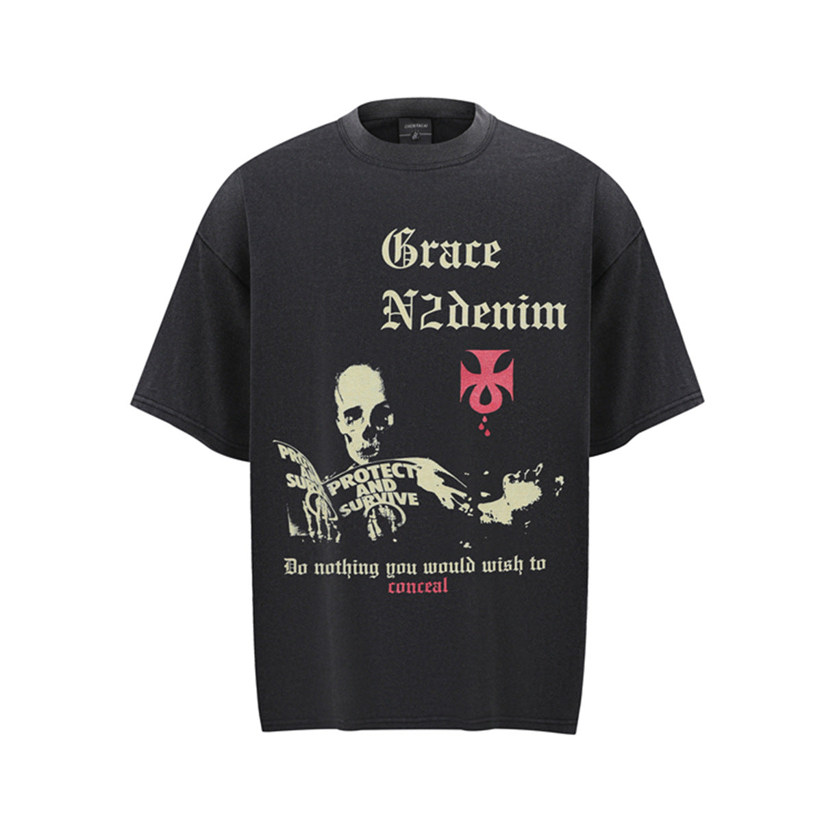 Hustle vintage summer hip hop skull short sleeve t-shirt