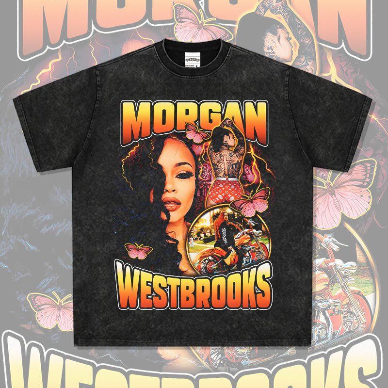 Outfit streetwear vintage hip hop morgan print short sleeve t-shirt