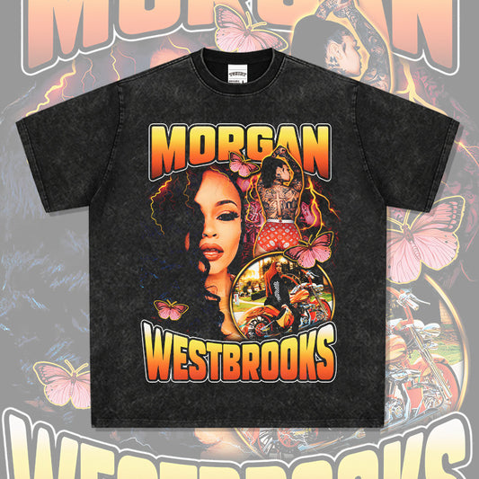 Outfit streetwear vintage hip hop morgan print short sleeve t-shirt