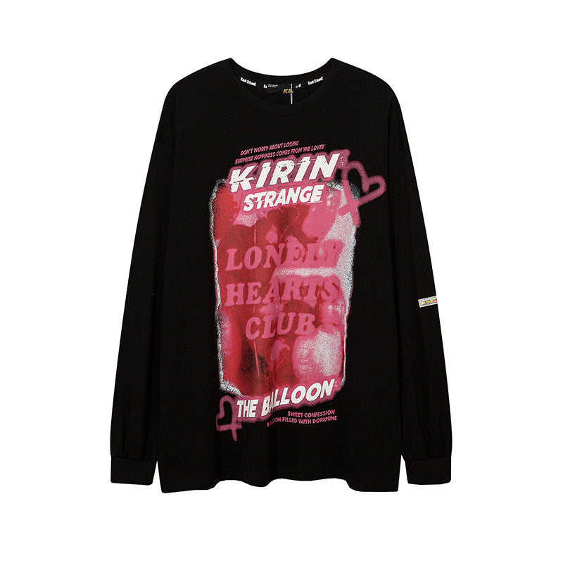 Vintage T Shirts Hip Hop Long Sleeve T-Shirt Loose Sweater