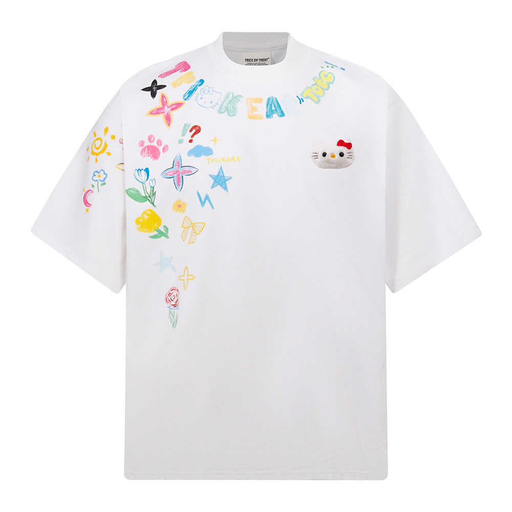 Hip hop shirt round neck short sleeve summer graffiti print short sleeve t-shirt