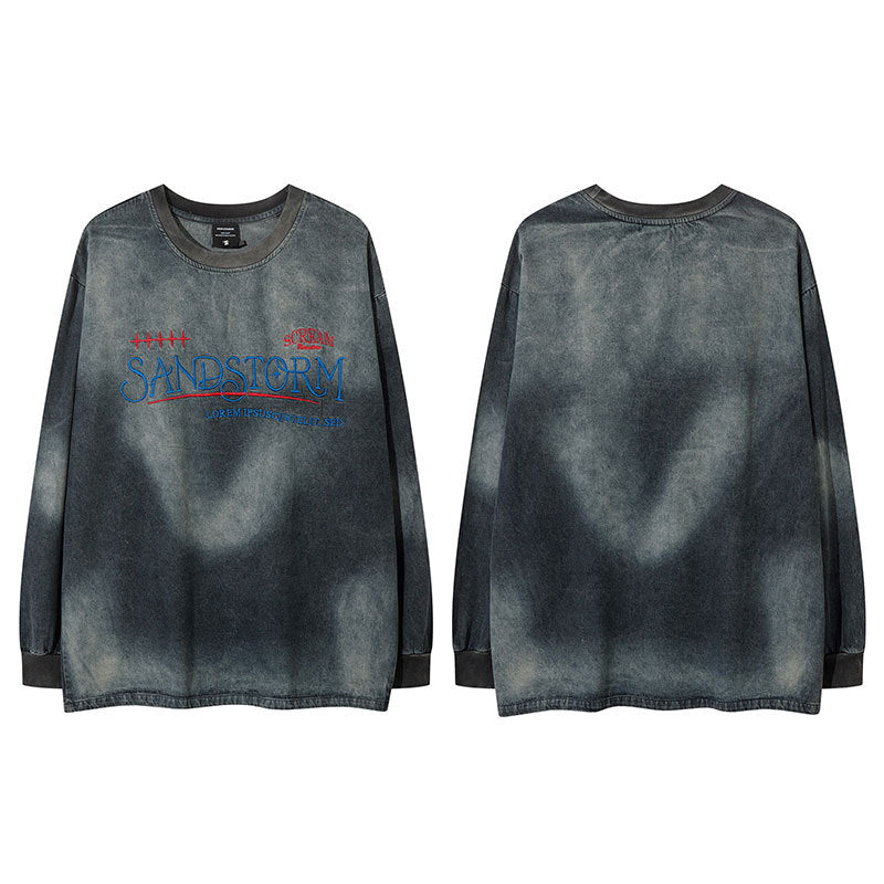 Marcas De Streetwear Denim Sweater Loose Old Casual Long Sleeve T-Shirt