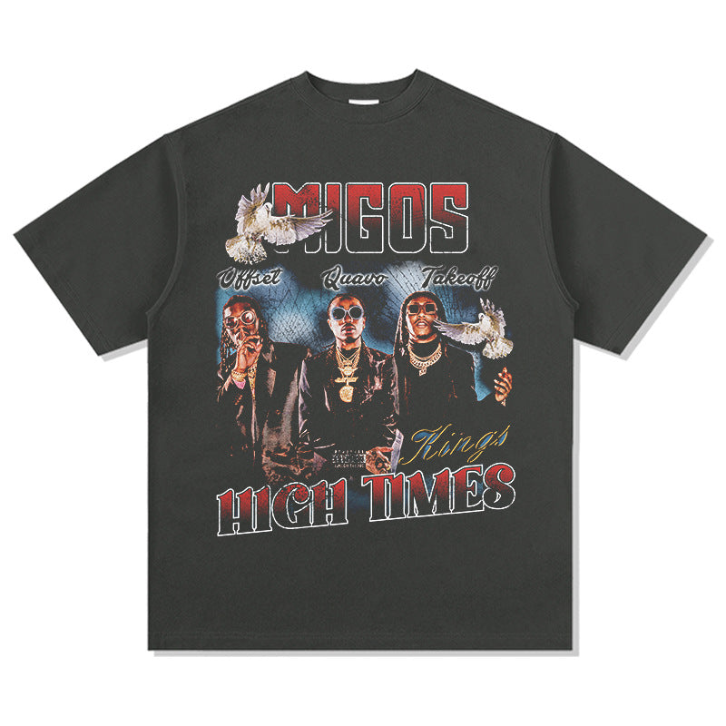 Cool t rapper hip hop team Migos print short sleeve wash