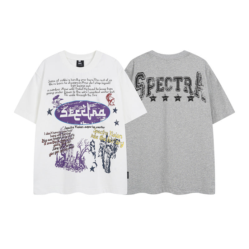 Y2K mens shirt hip hop retro loose round neck men's short sleeve T-shirt