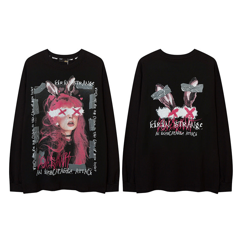 Vintage T Shirts Hip Hop Cartoon Print Long Sleeve T-Shirt