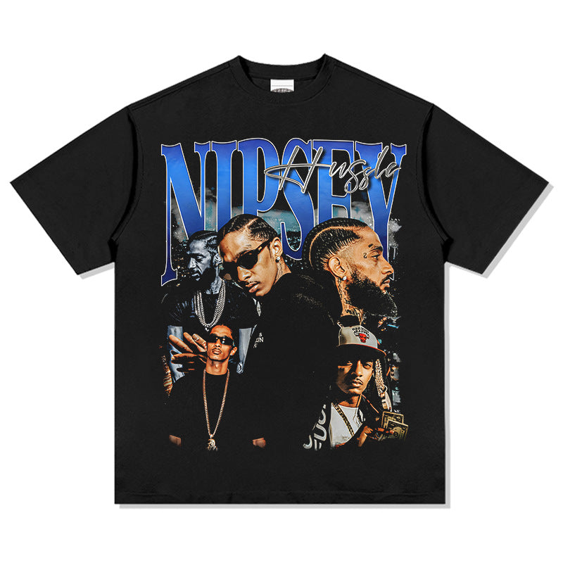 Streetwear masculino vintage hip hop Nipsey Hussle print short sleeve t-shirt