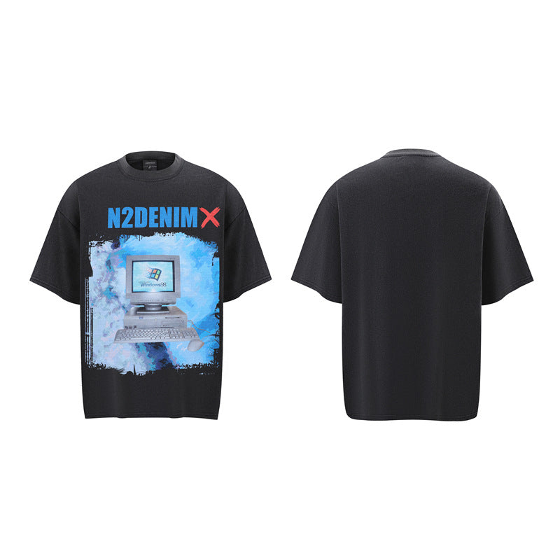 Stone Wash T shirt old short sleeve T-shirt oversize loose print T-shirt