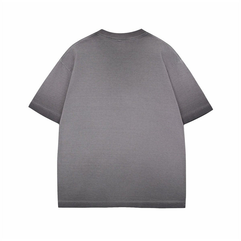 US drip outfits summer retro gradual change letter casual loose short sleeve T-Shirts