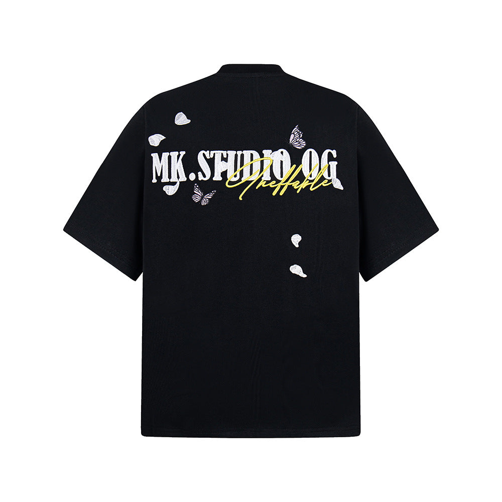 Hip Hop Clothes New York Vintage Embroidered Floral Summer Short Sleeve T-Shirt