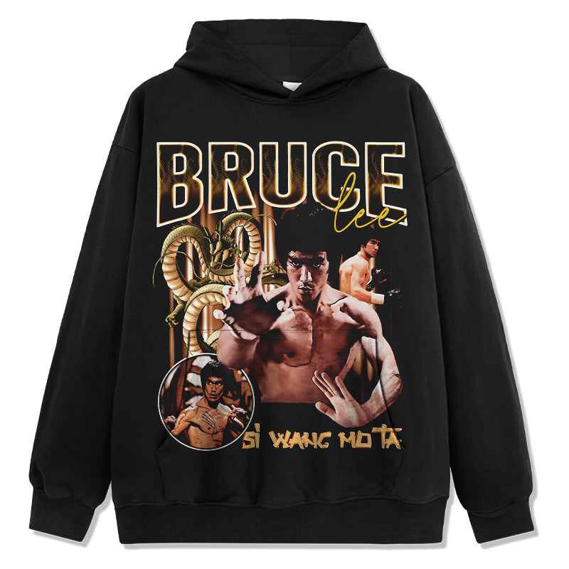 Marcas streetwear usa vintage bruce lee print hoodie hoodie