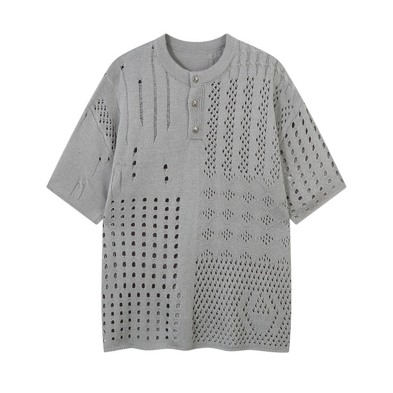 Casual Street Wear Vintage Knitted Sweater Loose Crew Neck Short Sleeve T-Shirt