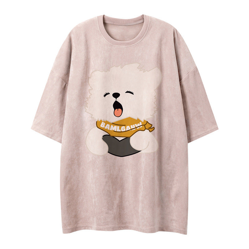 US drip outfits Summer Vintage Puppy Casual Loose Short Sleeve T-Shirts
