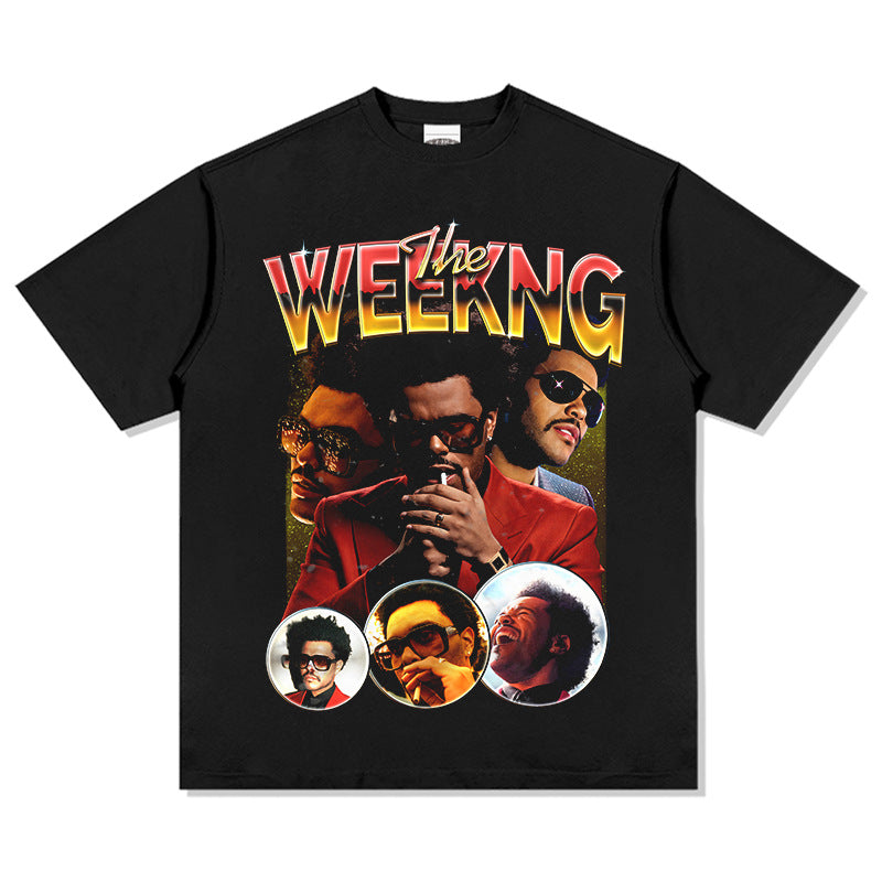 Cool t rapper vintage Weeknd print short sleeve hip hop loose t-shirt