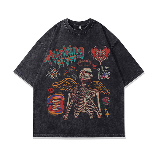 Vintage Usa Shirt Vintage Skull Print Short Sleeve T-Shirt