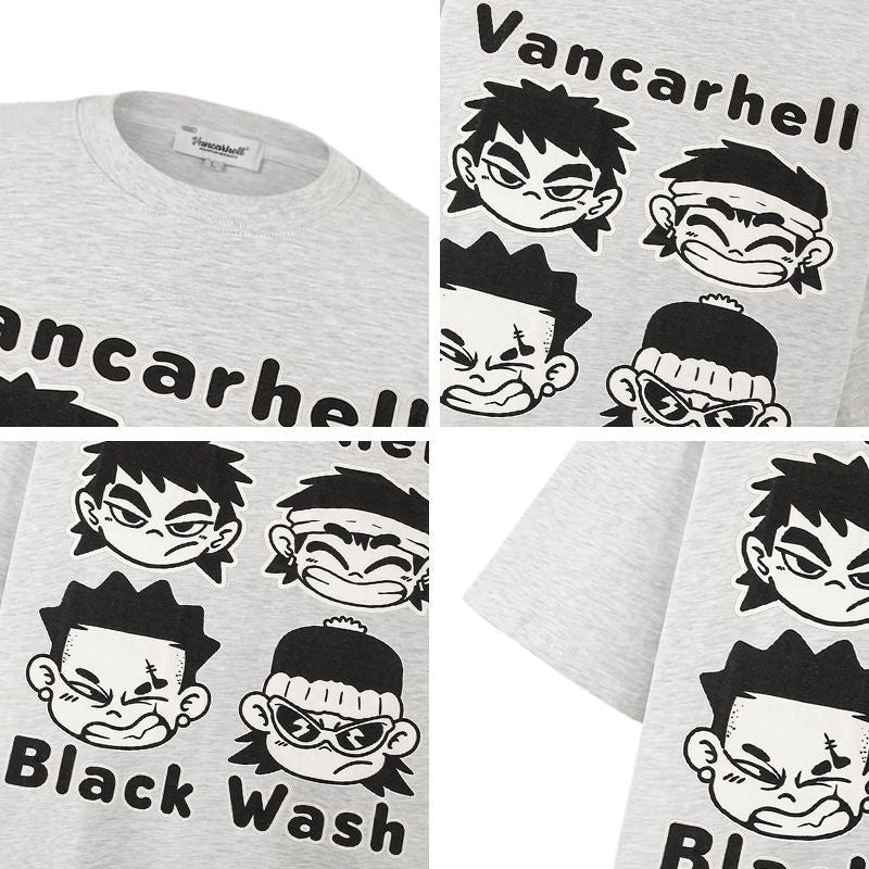 American vintage street T-shirt cartoon character print men loose half sleeve