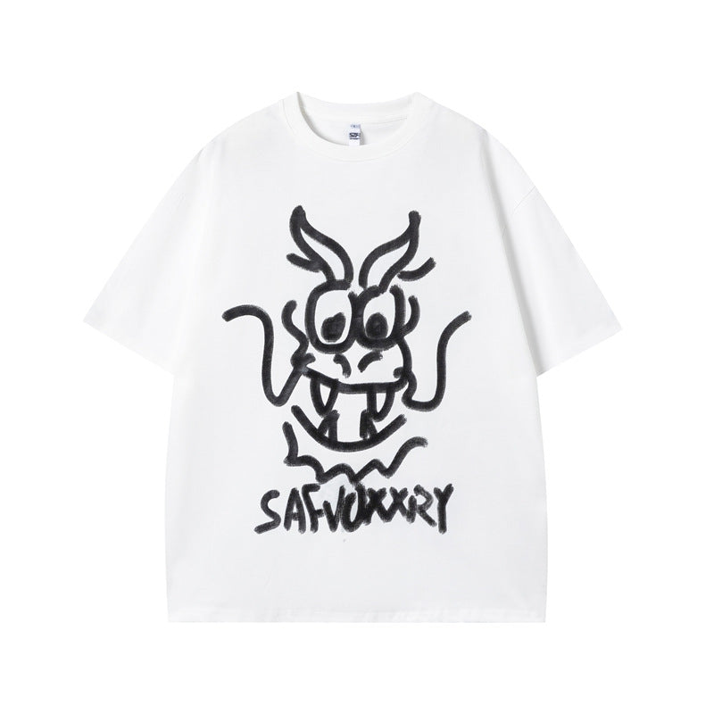 Vintage Tišö Rt Graffiti Crew Neck Short Sleeve T-Shirt Summer Loose Casual Top
