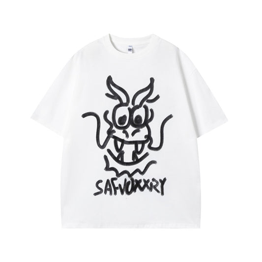 Vintage Tišö Rt Graffiti Crew Neck Short Sleeve T-Shirt Summer Loose Casual Top