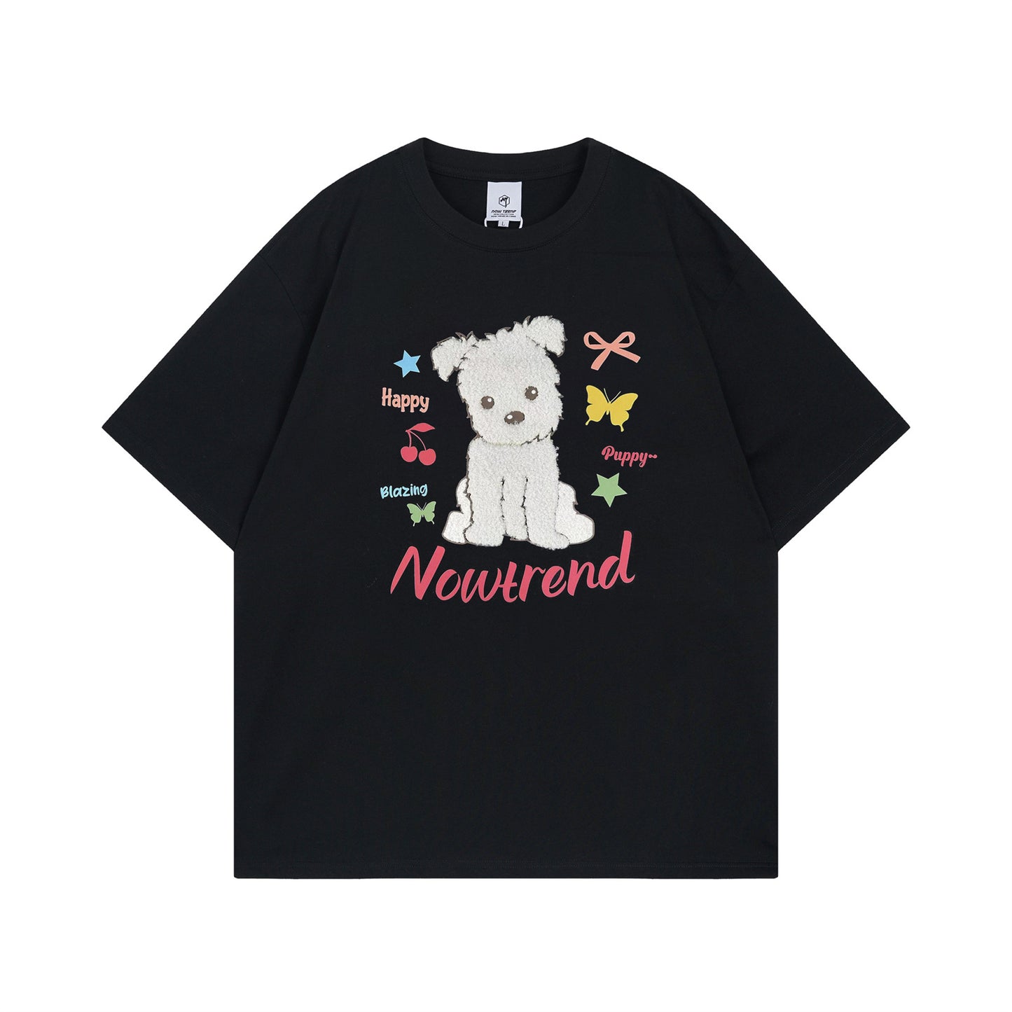 USA Vintage T-Shirt Towel Embroidery Puppy Letter Print Male Summer Loose