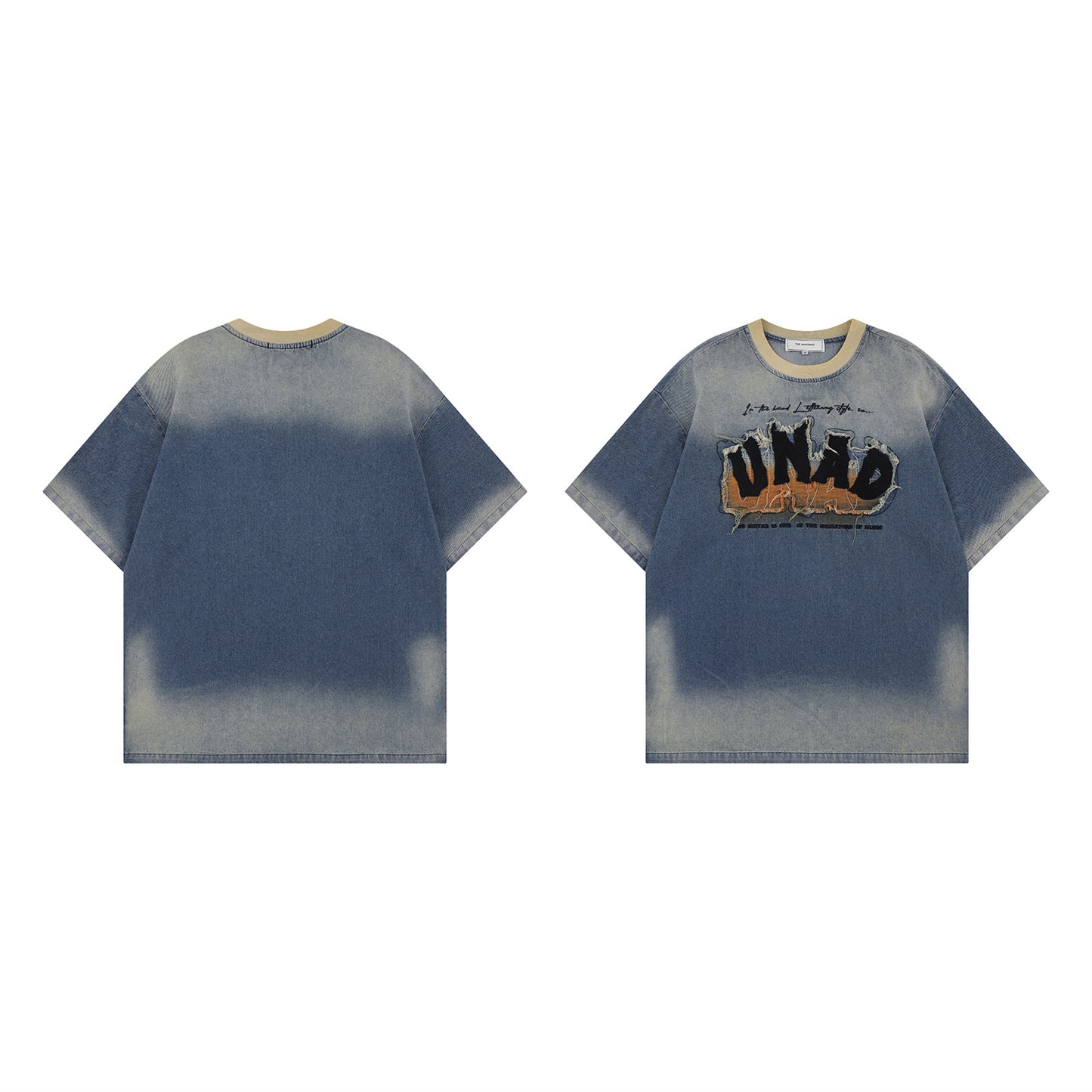 Vintage tarz t shirt vintage old denim short sleeve t-shirt summer loose casual top