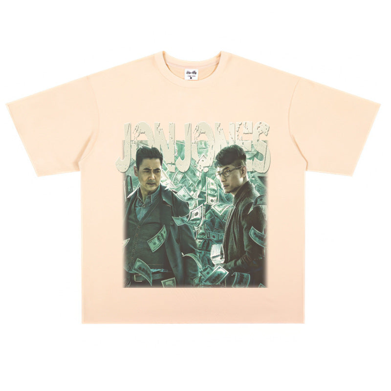 Film Star T Shirt Cotton Short Sleeve Loose Retro American Design T-shirt Men