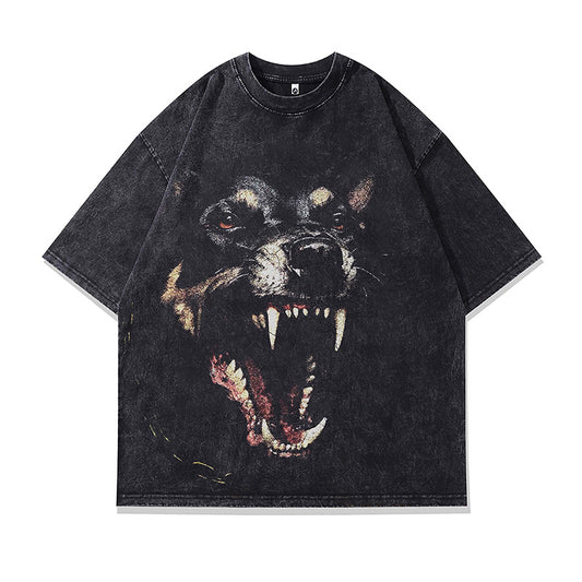Ropa Vintage Hombre Doberman Printed Washed Old Short Sleeve T-Shirt