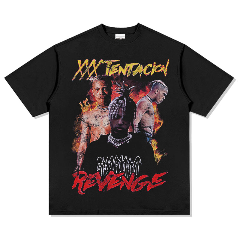 Cool t rapper hip hop rap XXX TENTACION print loose Vintage short sleeve t-shirt