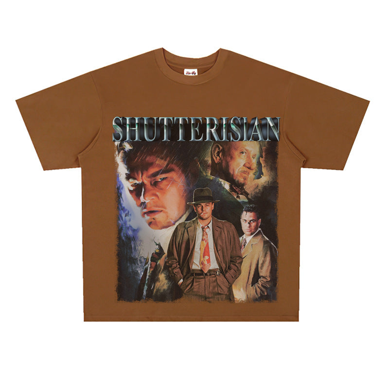 Film Star T Shirt Cotton Short Sleeve Loose Retro American T-shirt Men