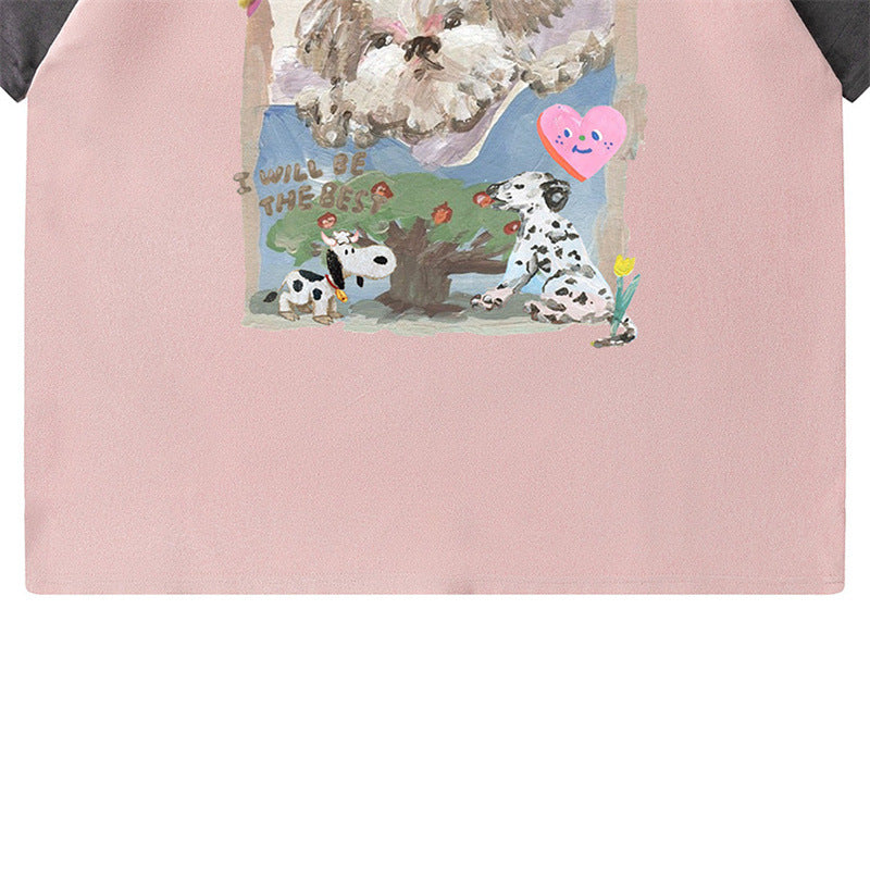 US drip outfits summer vintage doggy casual loose short sleeve T-Shirts
