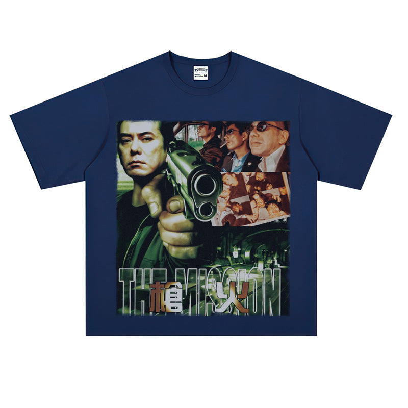 Film Star T Shirt Short Sleeve Loose Retro American Street T-shirt Men and Women