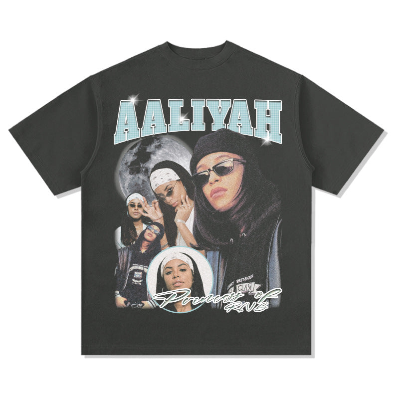 Cool t rapper vintage hip hop Aaliyah print short sleeve t-shirt