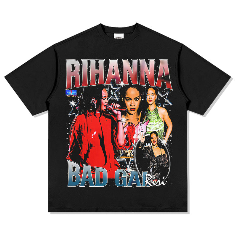 Outfit streetwear vintage Rihanna hip hop print short sleeve t-shirt