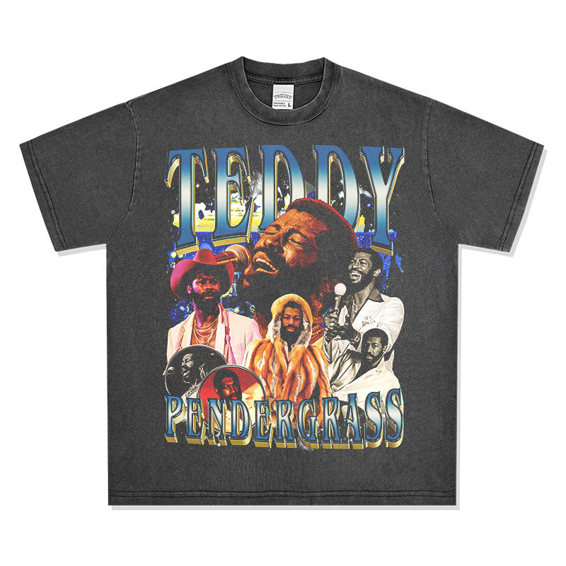 Outfit streetwear Vintage Hip Hop Pendergrass Print Short Sleeve T-Shirt