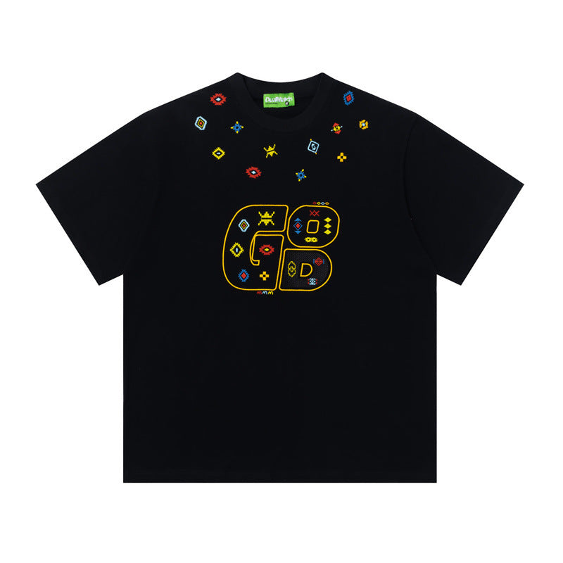 Hip Hop Shirts For Boys Embroidered Short Sleeve T-Shirt Vintage Casual