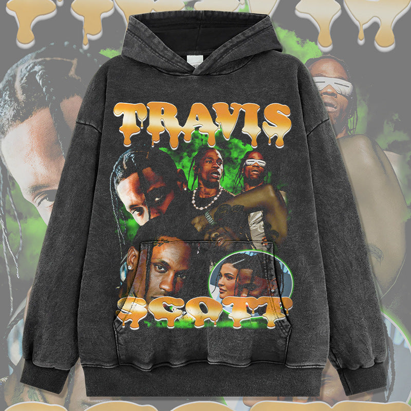 Marcas streetwear usa vintage Travis Scott print, crew neck sweater