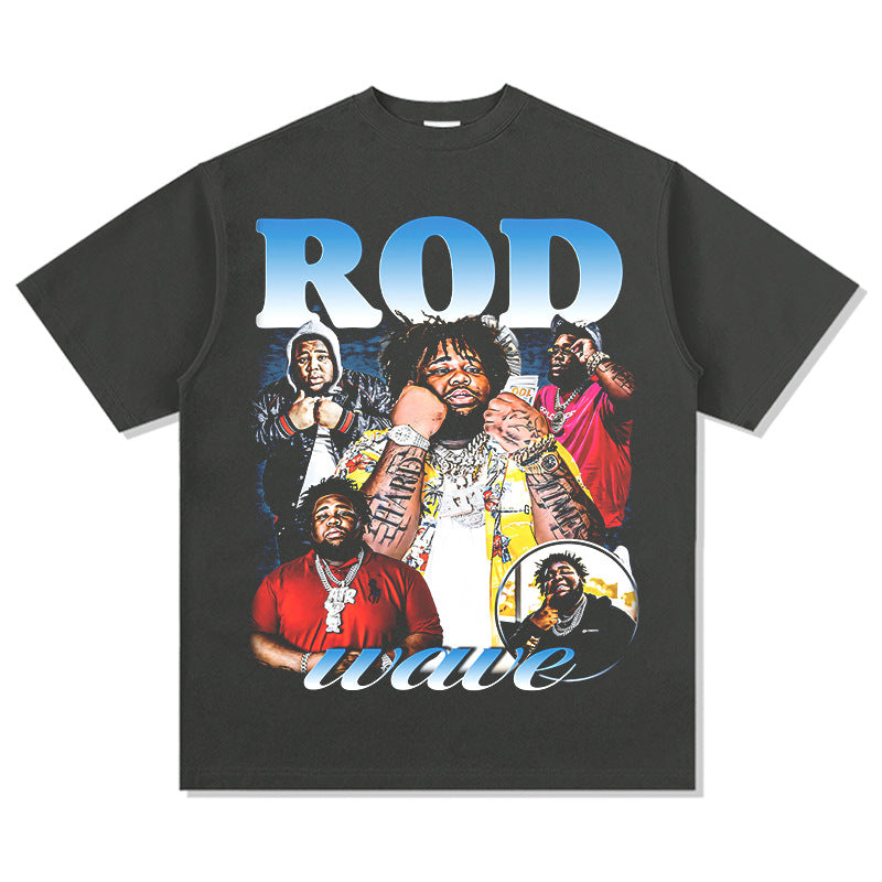 Outfit streetwear vintage, hip hop Rod Wave print short sleeve t-shirt