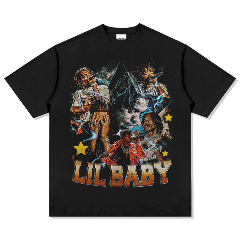 Outfit streetwear Vintage, Lil Babe Lil Baby Hip Hop Print Short Sleeve T-Shirt