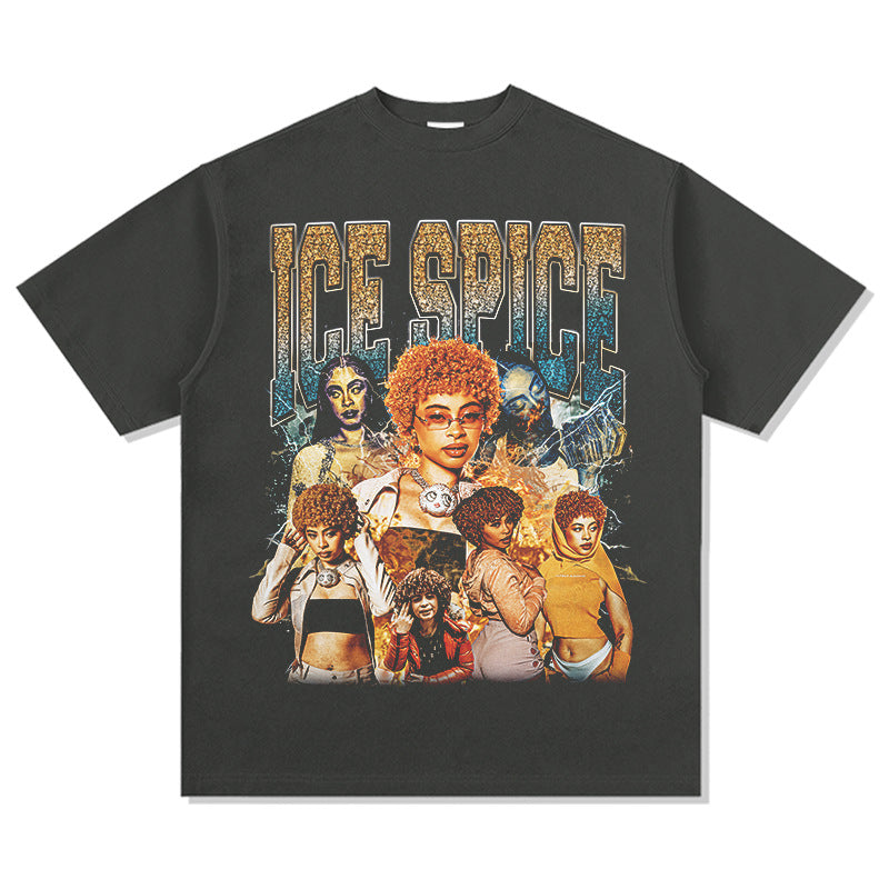 Outfit streetwear Vintage Hip Hop Ice Spice Print Short Sleeve T-Shirt