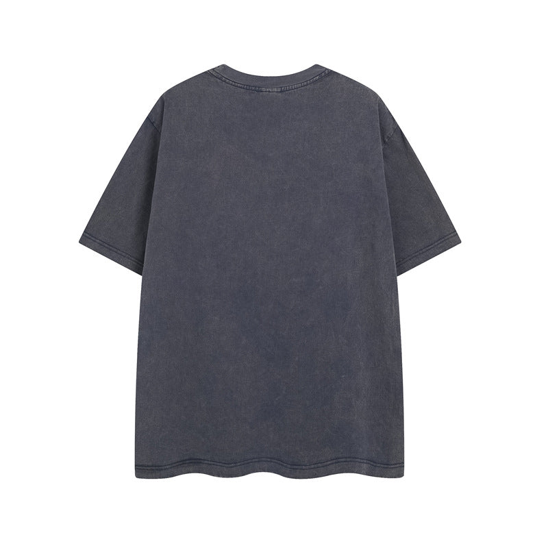 Y2K mens shirt retro loose round neck men's short sleeve T-shirt