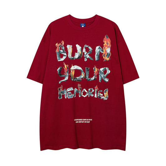 Vintage Tišö Rt Flame Letter Print Short Sleeve T-Shirt
