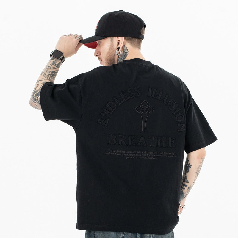 Vintage 90s Hip Hop Clothing Summer Embroidery Casual Short Sleeve T-Shirt