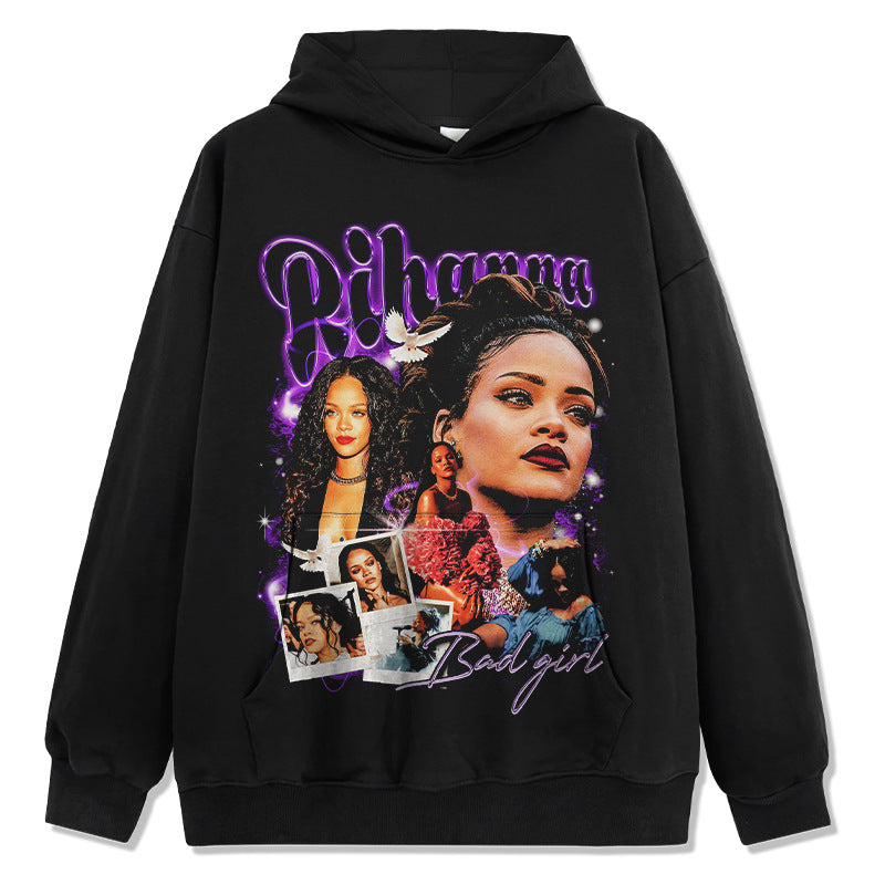 Marcas streetwear usa vintage hip hop rihanna print crew neck sweater