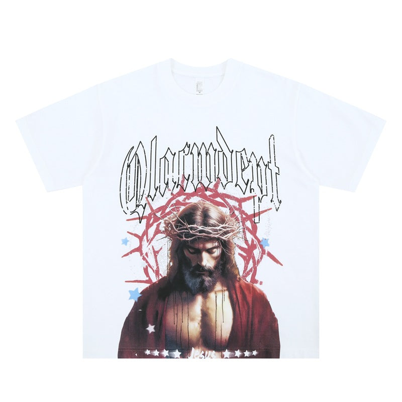 Vintage College Shirts Autumn/Winter, Portrait Print Crew Neck Short Sleeve T-Shirt