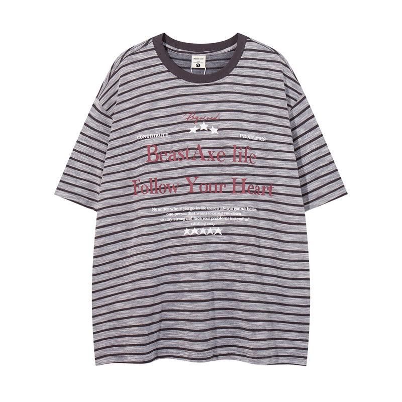 Casual Street Wear Black and White Striped Short Sleeve T-Shirt Cleanfit