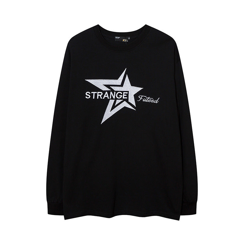 Vintage T Shirts Hip Hop Vintage Alphabet Embroidered Long Sleeve T-Shirt