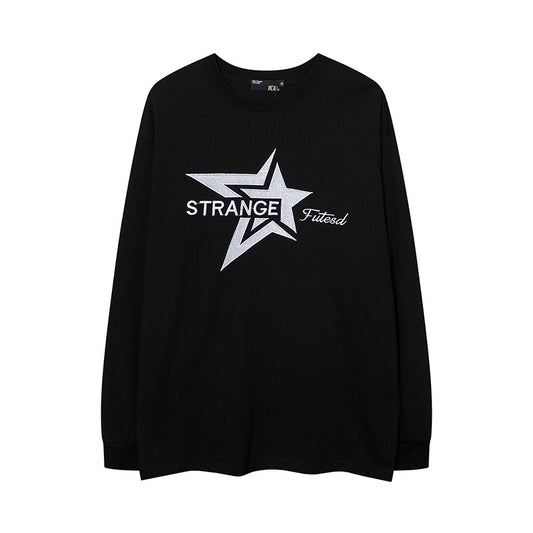 Vintage T Shirts Hip Hop Vintage Alphabet Embroidered Long Sleeve T-Shirt