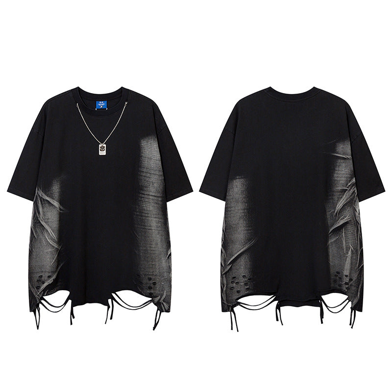 Hip Hop Clothes New York Tie-Dye Ripped Crew Neck Short Sleeve T-Shirt